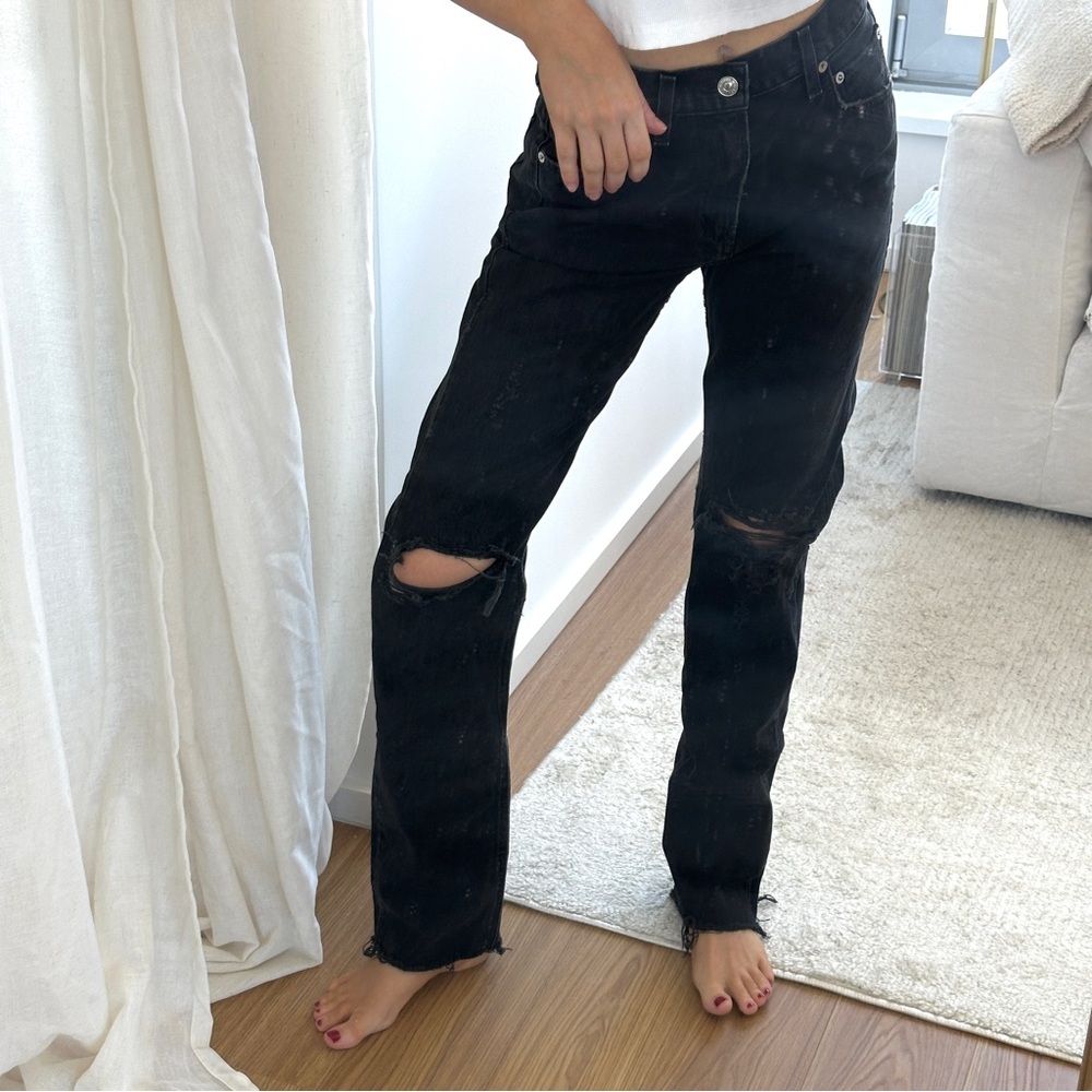 Agolde Black Distressed Boyfriend Jeans